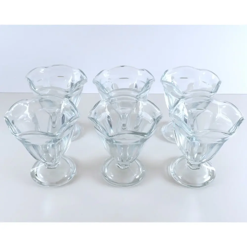 Vintage Anchor Hocking Clear Glass Footed Sherbet Dessert Glass Dishes Set of 6